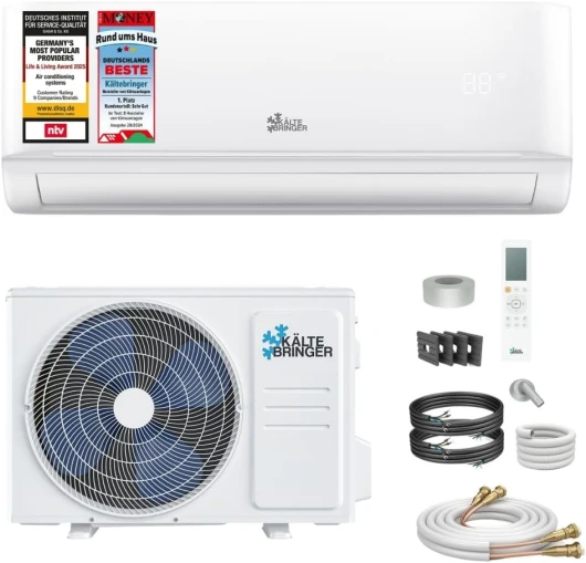 Split Climatiseur Quick Connect 12000 BTU - 3,5 kW - Avec fonction de chauffage - très silencieux & économe en énergie - Marque de qualité Allemande 3,5 kW Sans Fixation