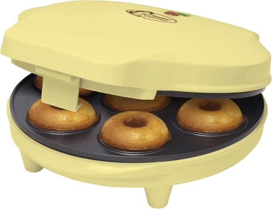 Appareil à donuts au Design Rétro, Mini-Machine à Donuts pour 7 petits Donuts, inclut Témoin de Cuisson & Revêtement Antiadhésif, 700 Watts, Sweet Dreams Collection, Couleur: Jaune