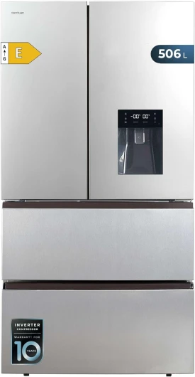 Réfrigérateur à Double Porte en Inox avec Distributeur d'Eau de 510 L Bolero CoolMarket FD 510 WD Inox E - 183 cm de Hauteur, 84 cm de Largeur, Moteur Inverter Plus, NoFrost Total Inox - Distributeur D'eau 510 L