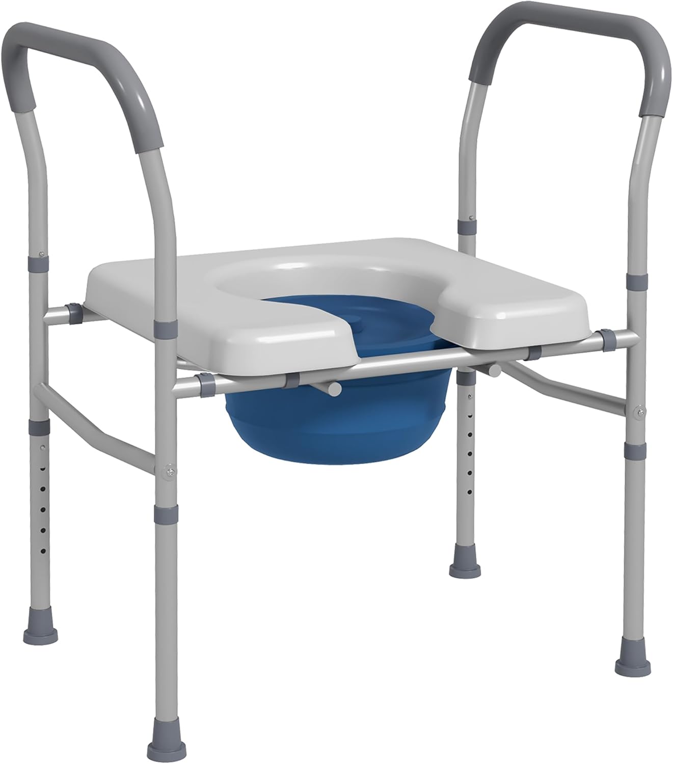 Siège de Toilette percé Multifonctionnel 4 en 1 avec Hauteur réglable, siège rembourré avec poignée Charge Max - 136 kg Gris