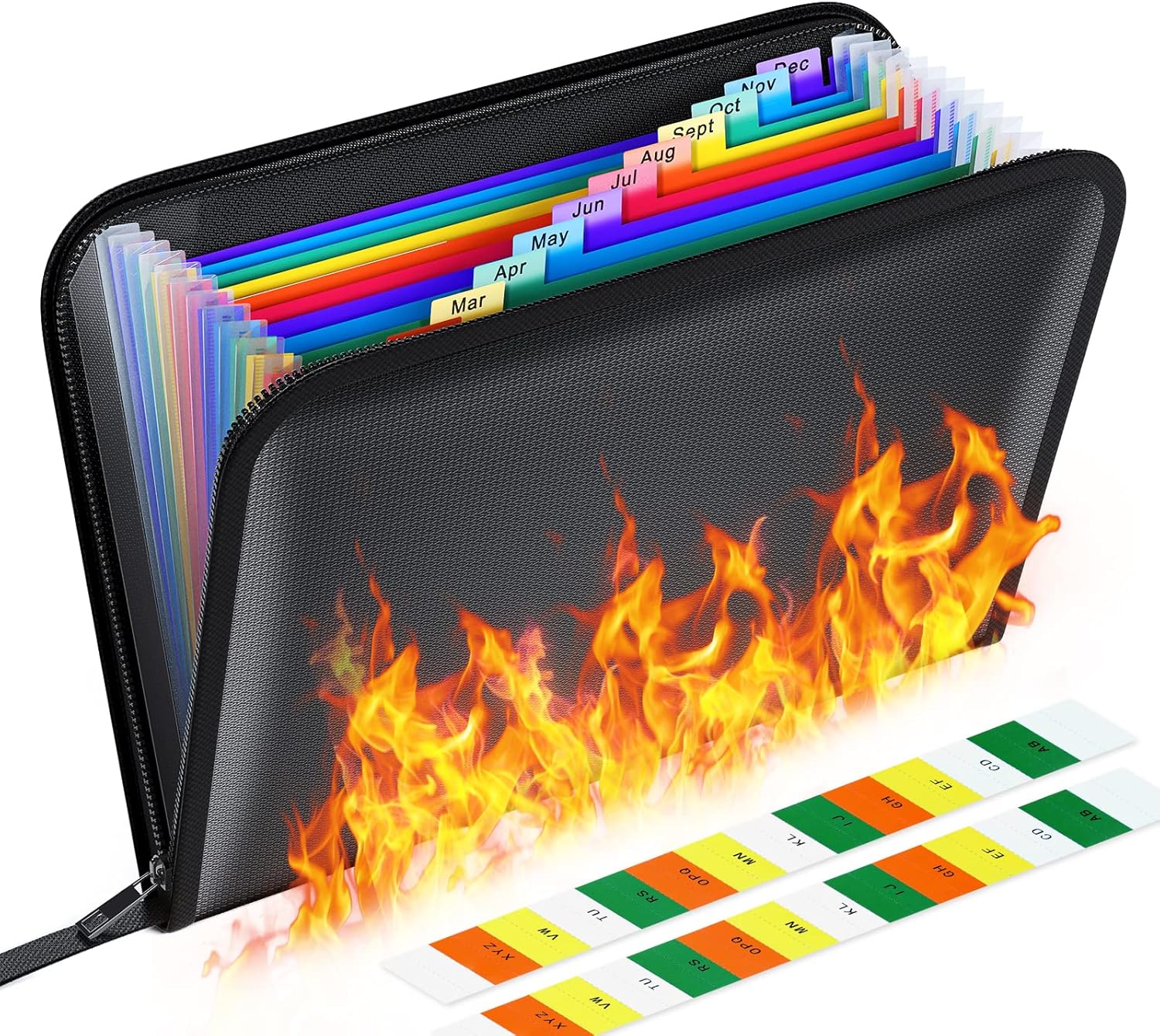 Pochette Anti Feu, 13 Poches Sac à Documents Ignifuge, A4 Mallette de rangement de billets de banque ignifuge et étanche pour documents, argent, passeport, dossiers bancaires et espèces