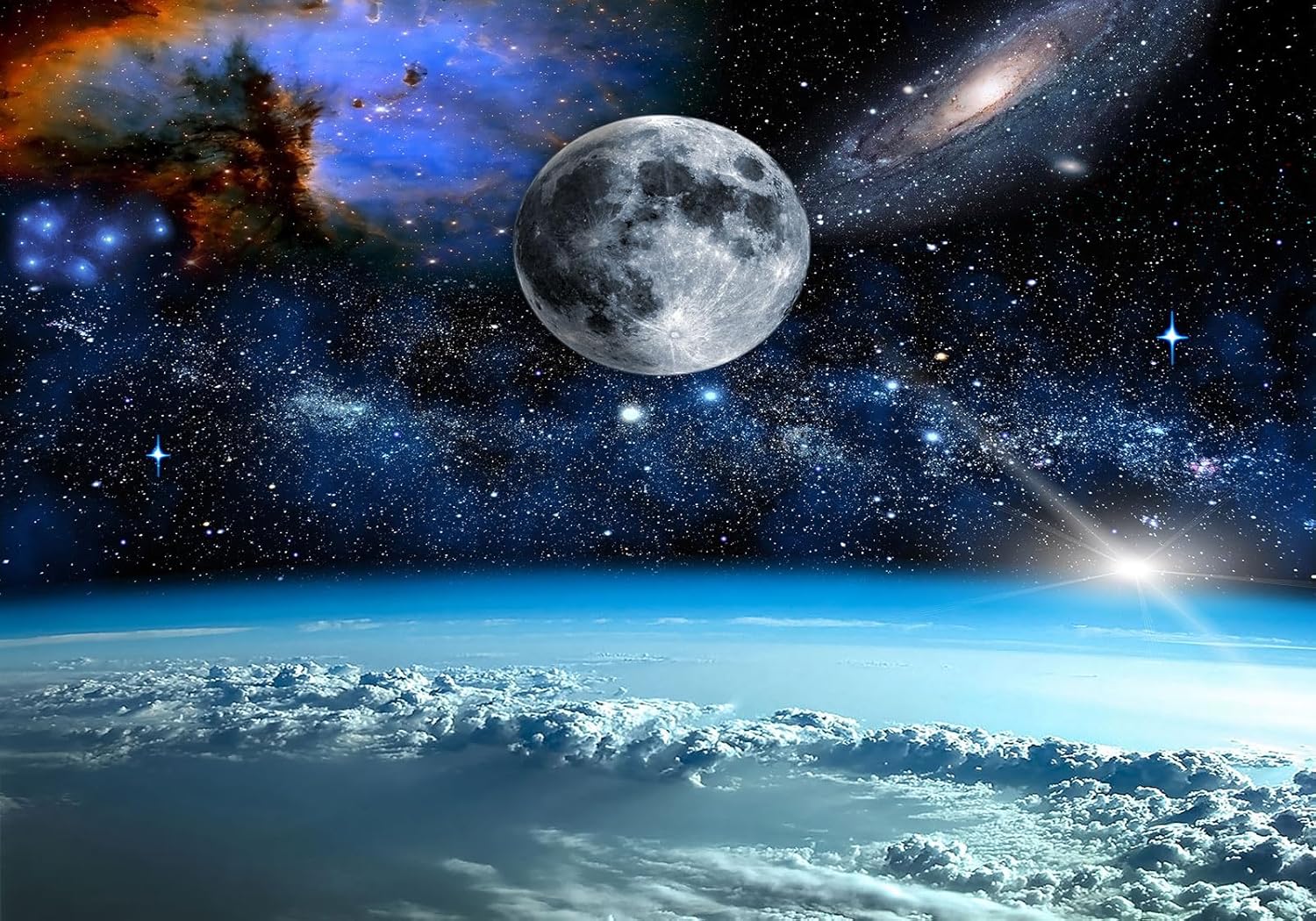 Papier Peint Panoramique Beau Ciel Étoilé Univers Planète Galaxie Paysage De Science-Fiction 400x280cm 3D Intissé Soie Poster Geant Mural 280 x 400 cm