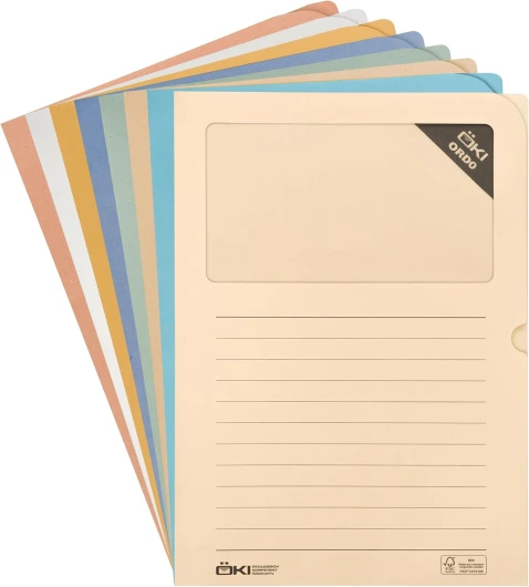 ÖKI Lot de 8 dossiers de fenêtre pastel en papier avec fenêtre - En matières premières renouvelables - 90 g/m² - Format A4 (220 mm x 310 mm)
