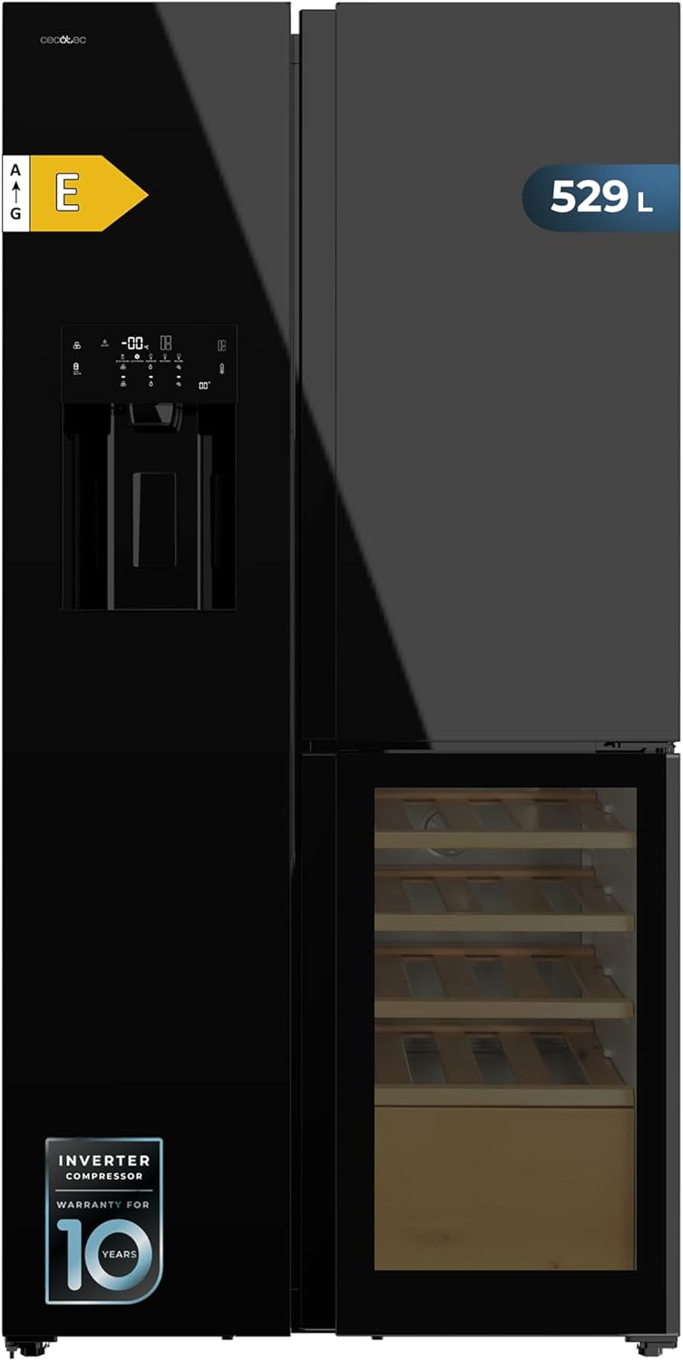 Réfrigérateur avec 3 portes Bolero CoolMarket TDW 529 WID Black Glass E - Réfrigérateur 3 portes noir, cave à vin, 529L, Inverter Plus, Total No Frost, E, MultiAirFlow, Fast Cooling - Black Glass - Distributeur de Glace
