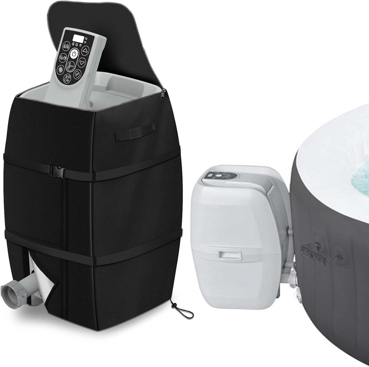 Couvercle Pompe de Bain à Remous, Couvercle Pompe de Chauffage Spa de Baignoire Gonflable Isolé pour Spa, Tissu Oxford 420D imperméable à la Poussière pour Baignoire/Piscine Extérieure (Noir)