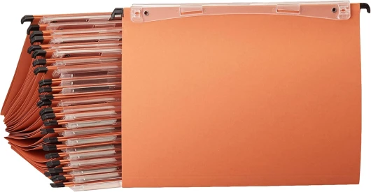 Kori - Dossiers Suspendus A4 Verticaux, Capacité 100 Feuilles, Fond en V, Entraxe 330 mm, Porte-Étiquette Intégré, Lot de 25, Orange, 10202 Tiroir Fond V