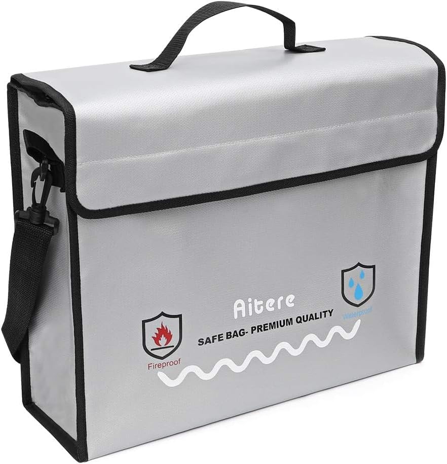 Porte-documents ignifuge, caisse à monnaie ignifuge, étanche, passeport, fichiers bancaires, argent et objets de valeur, caisse ignifuge en noir (gris)