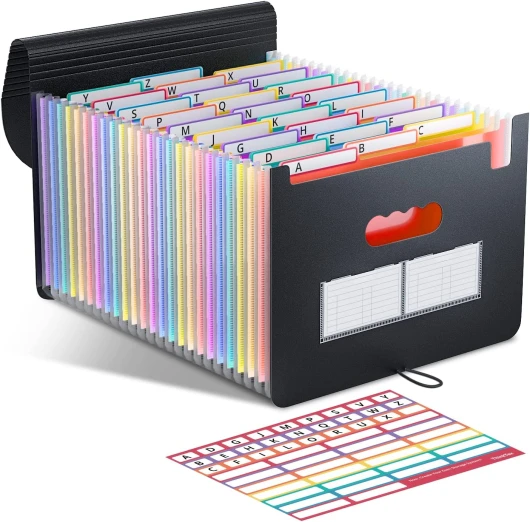 Trieur à Soufflets Classeur Rangement, 26 Pochettes A4 Range Document Plastique Classement Extensible Accordéon Organiseur noir B