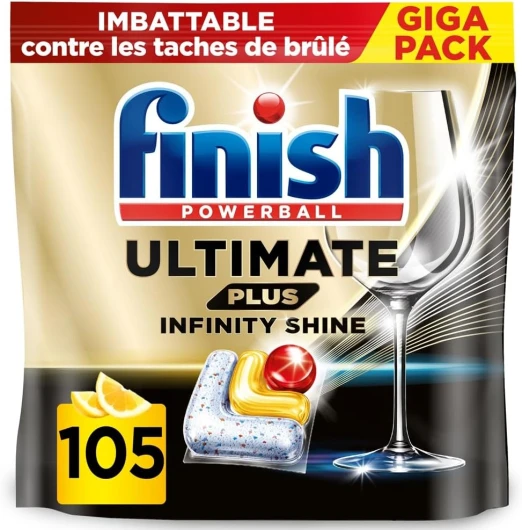 Ultimate Plus Infinity Shine Pastilles Lave-Vaisselle Citron, Propreté Intense & Brillance Étincelante,105 capsules 1 unité (Lot de 105)