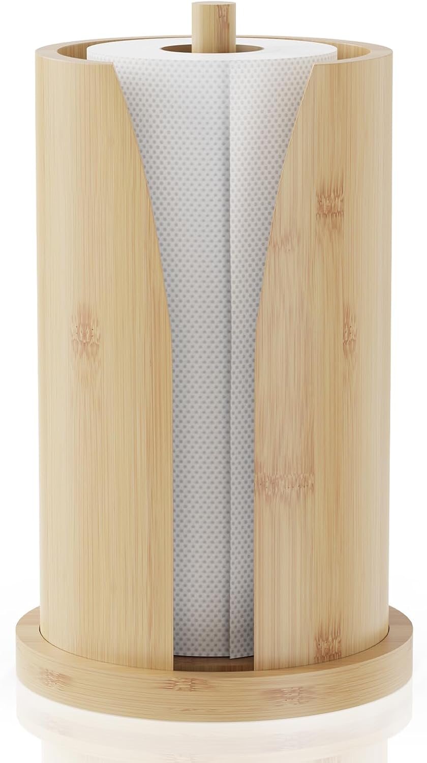 Porte-Rouleau de Cuisine Xtsuen, Porte-Rouleau de Cuisine Vertical pour Tous Les Rouleaux de Papier de Cuisine usuels pour Plan de Travail,Porte-Rouleau en Bambou