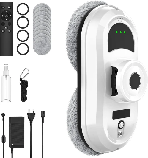 Robot Nettoyeur Vitres, 5600Pa Robot Laveur de Vitre Automatique avec Trois Modes de Nettoyage, Navigation Intelligente, Télécommande, Système de Sécurité et 10 Chiffons, pour Toutes Surfaces Lisses