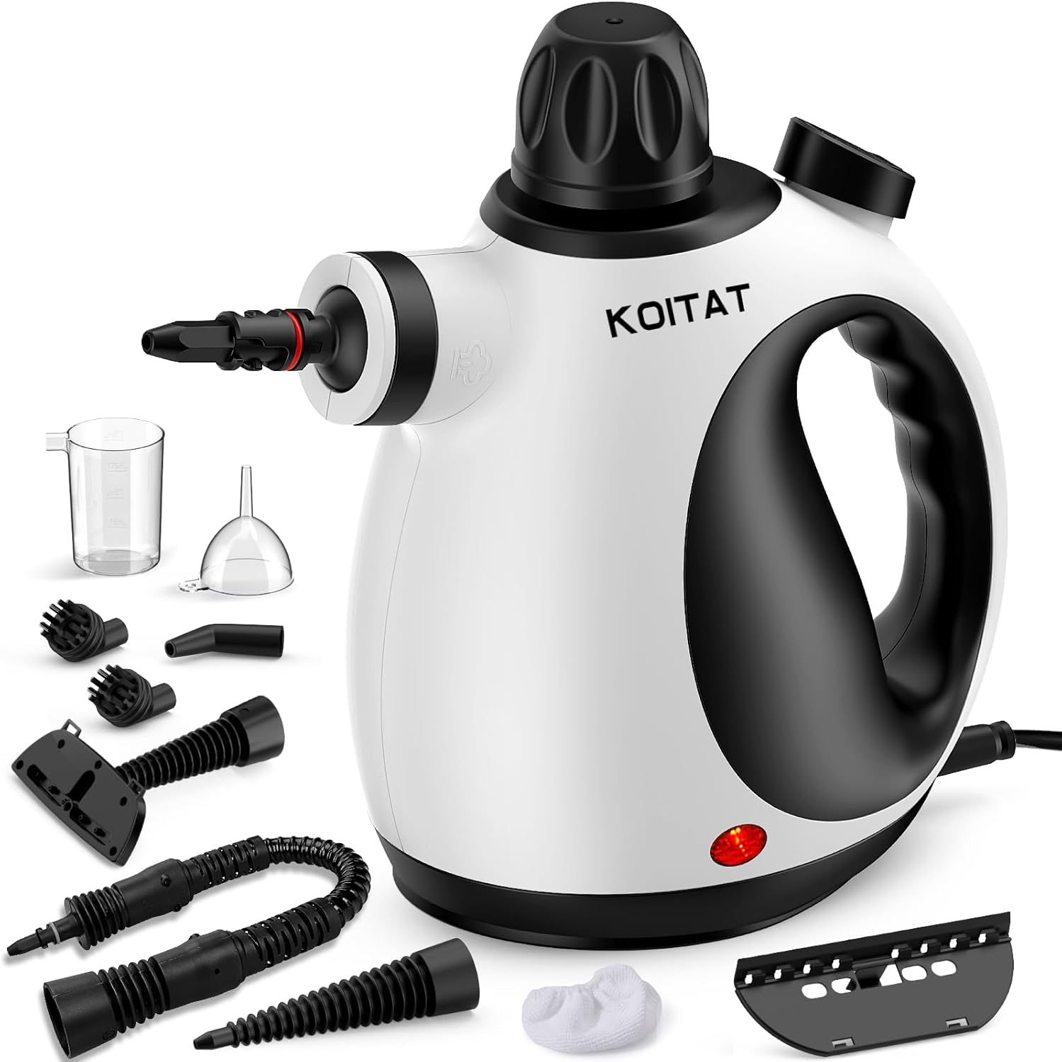 KOITAT, Nettoyeur vapeur portable avec 10 accessoires - Nettoyeur vapeur pour meubles rembourrés - Avec verrouillage de sécurité - Pour la maison, la voiture, les sols,Chiffons Blanc Pâle