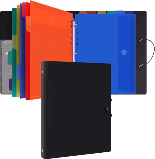 Classeur avec Pochettes Perforées pour Documents Format A4 - Pochette Plastique, Trieur Document Pochette Plastique A4 avec Rabat - Maison/Bureau (Noir)