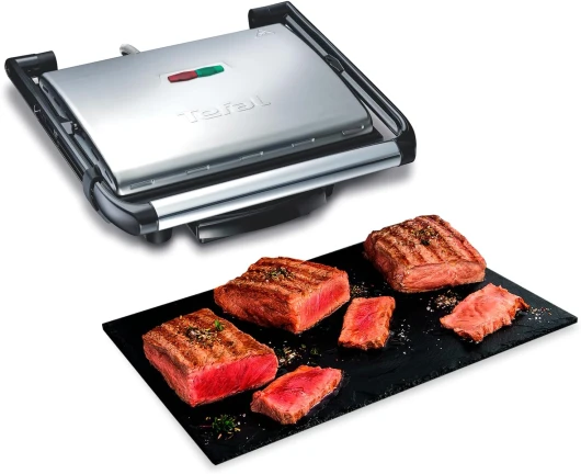 Inicio Gril viande et panini, Plaques avec Revêtement antiadhésif, 2000 W, Rangement vertical pratique GC241D12, Noir/Inox 2000 W Inox