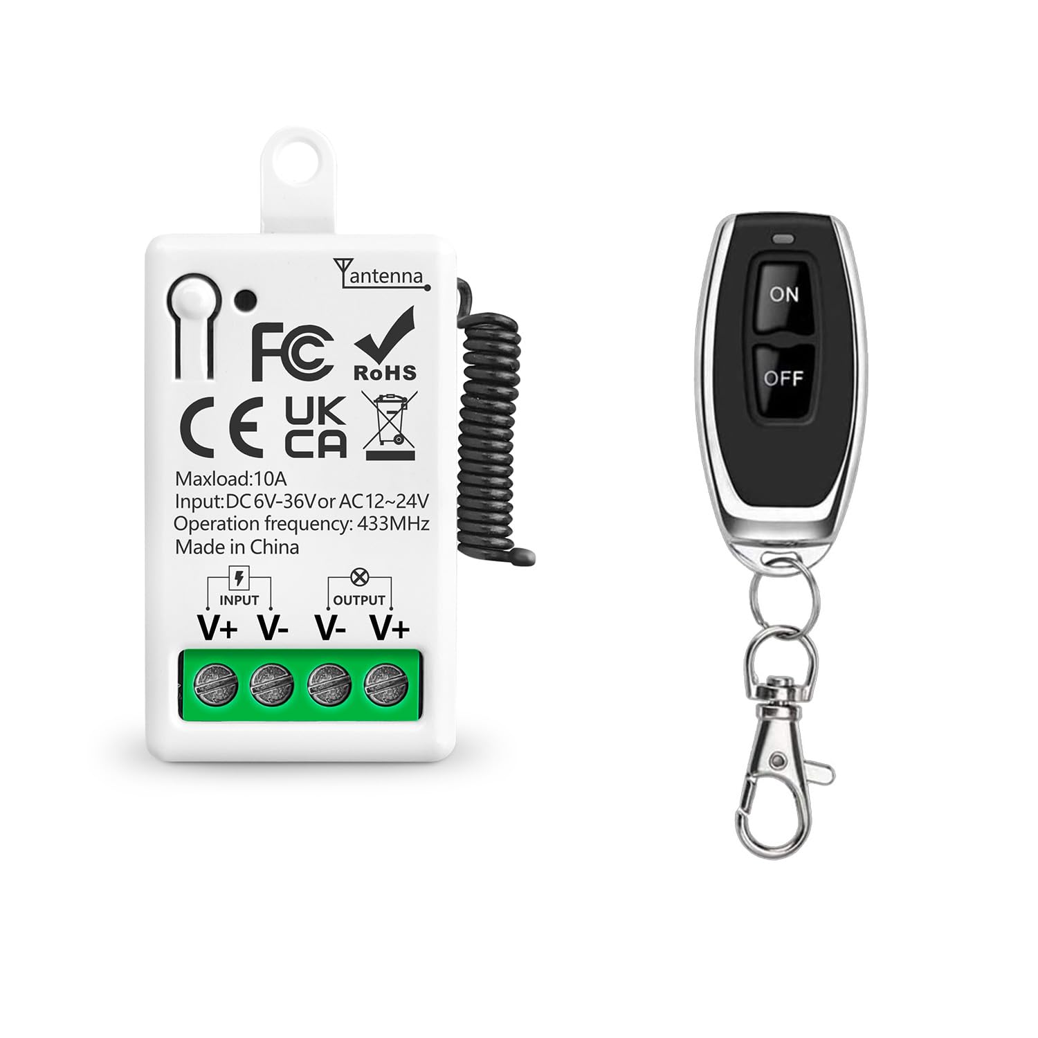 Commutateur De Télécommande Sans Fil 433Mhz Contrôle Radio DC 6V 12V 24V AC12V 24V 10A Relais Récepteur Et 1 Émetteur Pour L'éclairage Ventilateur Mini Moteur Courant Continu 1 récepteur avec 1 émetteur