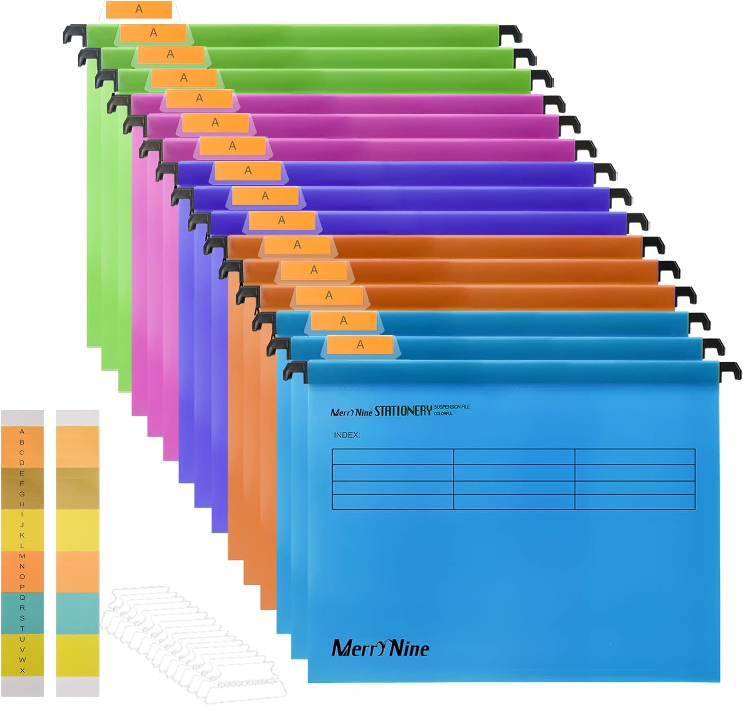 Lot de 15 dossiers suspendus en polypropylène avec onglets et inserts de carte pour l'école, la maison, le travail et le bureau Couleurs mélangées A4