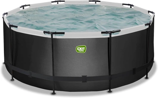 Piscine Black Leather - ø360x122cm - Grande Piscine Ronde en Pierre avec Pompe à Sable - Piscine Extra Profonde - Cadre Solide - Échelle de Piscine Incluse - Design Unique - Noir