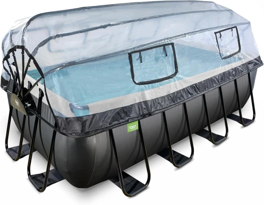 Piscine Black Leather avec dôme - 400x200x122cm - Grande Piscine avec Pompe à Filtre à Sable, Pompe à Chaleur et échelle - Extra Profonde - Eau de Piscine Propre et Chaude - Noir 400 x 200 x 122 cm - Sandf - + Dôme + Chaleurp - Noir