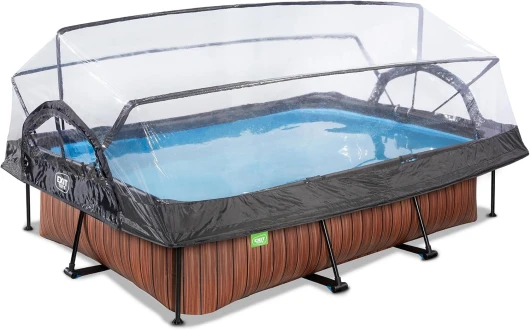 Piscine en Bois avec Couvercle Multifonctionnel - 300x200x65cm - Piscine Rectangulaire à Cadre Compact avec Pompe à Filtre à Cartouche - pour Une Eau de Piscine Propre et Chaude - Marron