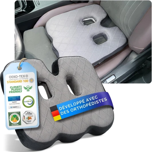 Healthfix® Coussin d'assise de voiture - Améliore la posture assise et soulage la douleur assise - Coussin orthopédique avec dureté optimale en mousse à mémoire de forme Coussin de siège de voiture