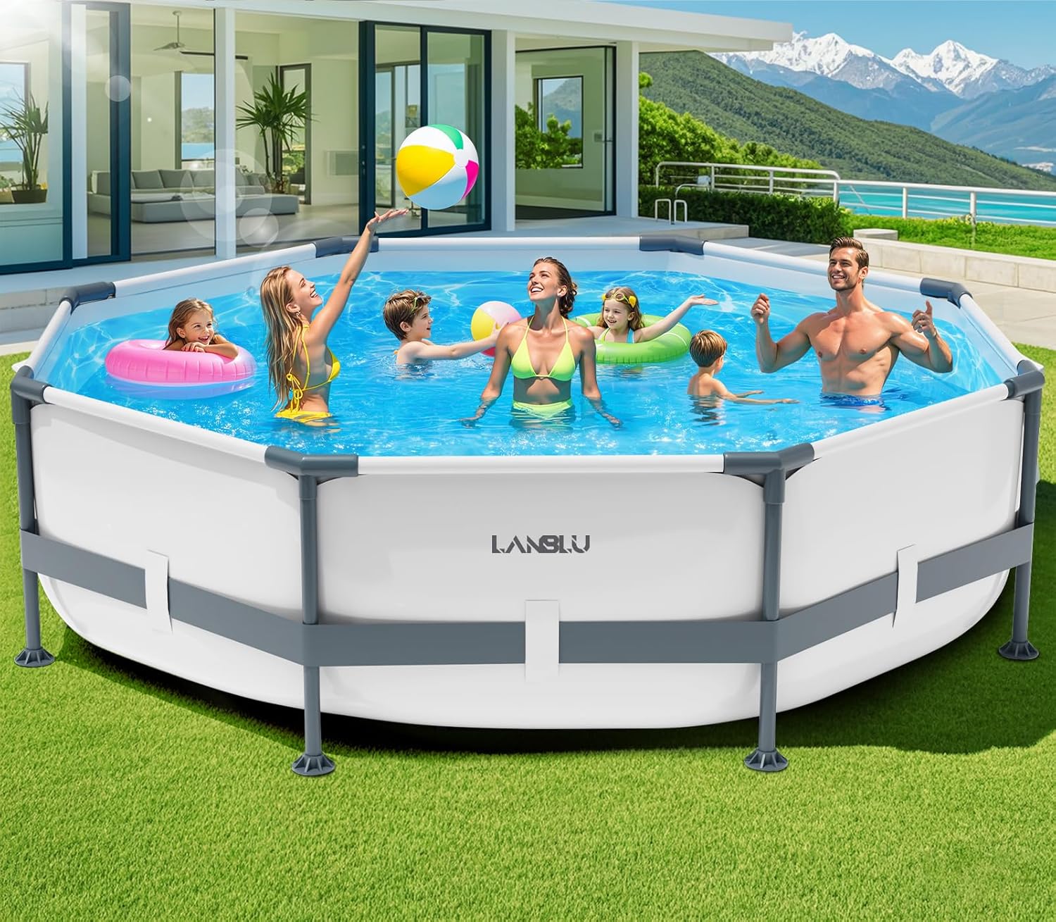 Piscine Tubulaire Ronde 300 x 300 x 76cm, Piscine Hors Sol Ronde avec Matériau Anti-Crevaison, Grande Piscines Steel Frame Adulte Vidange Rapide, Piscines Tubulaire Jardin pour Toute la Famille