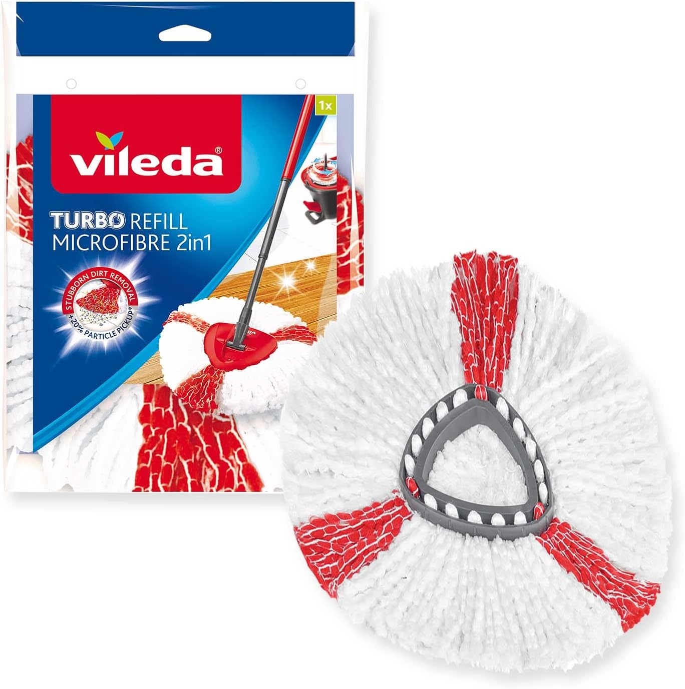 Vileda Recharge Turbo 2 en 1, 1 pièce, Convient à Tous Les systèmes d'essorage rotatifs, 20% de Puissance de Nettoyage supplémentaire, pour Tous Les sols, Retire Plus de 99% des bactéries 1 Unité (Lot de 1) 2en1 Standard Unique