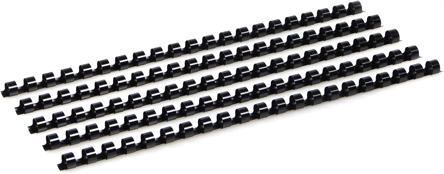 Peignes de reliure en plastique, capacité de reliure de 55 feuilles, 21 anneaux, 10 mm, noir, paquet de 100 10 mm (55 feuilles)