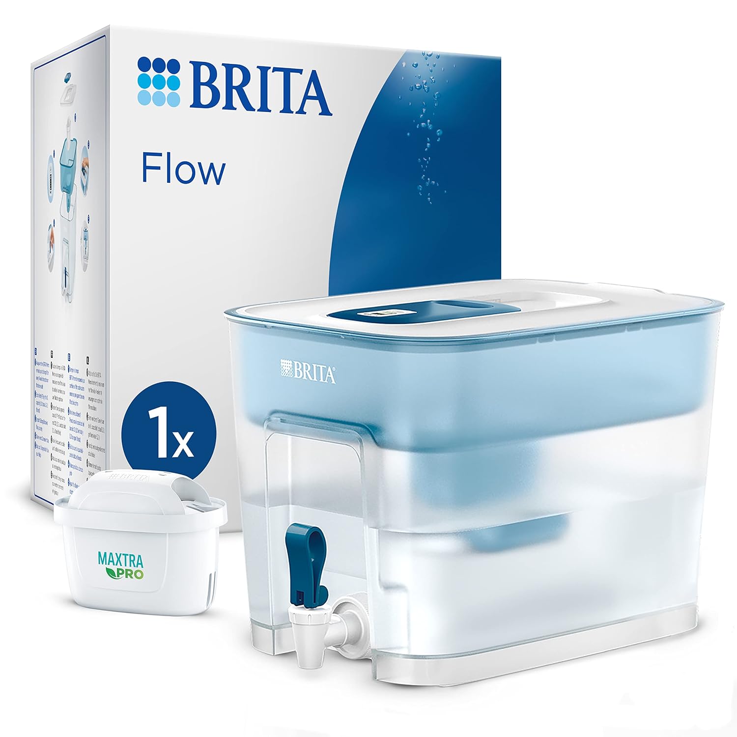 Distributeur d'eau filtrée Flow (8,2L) inclus 1 cartouche filtrante MAXTRA PRO All-in-1(2) réduit(3) le chlore, certains pesticides, certains PFAS, le tartre Nouvelle version MAXTRA PRO