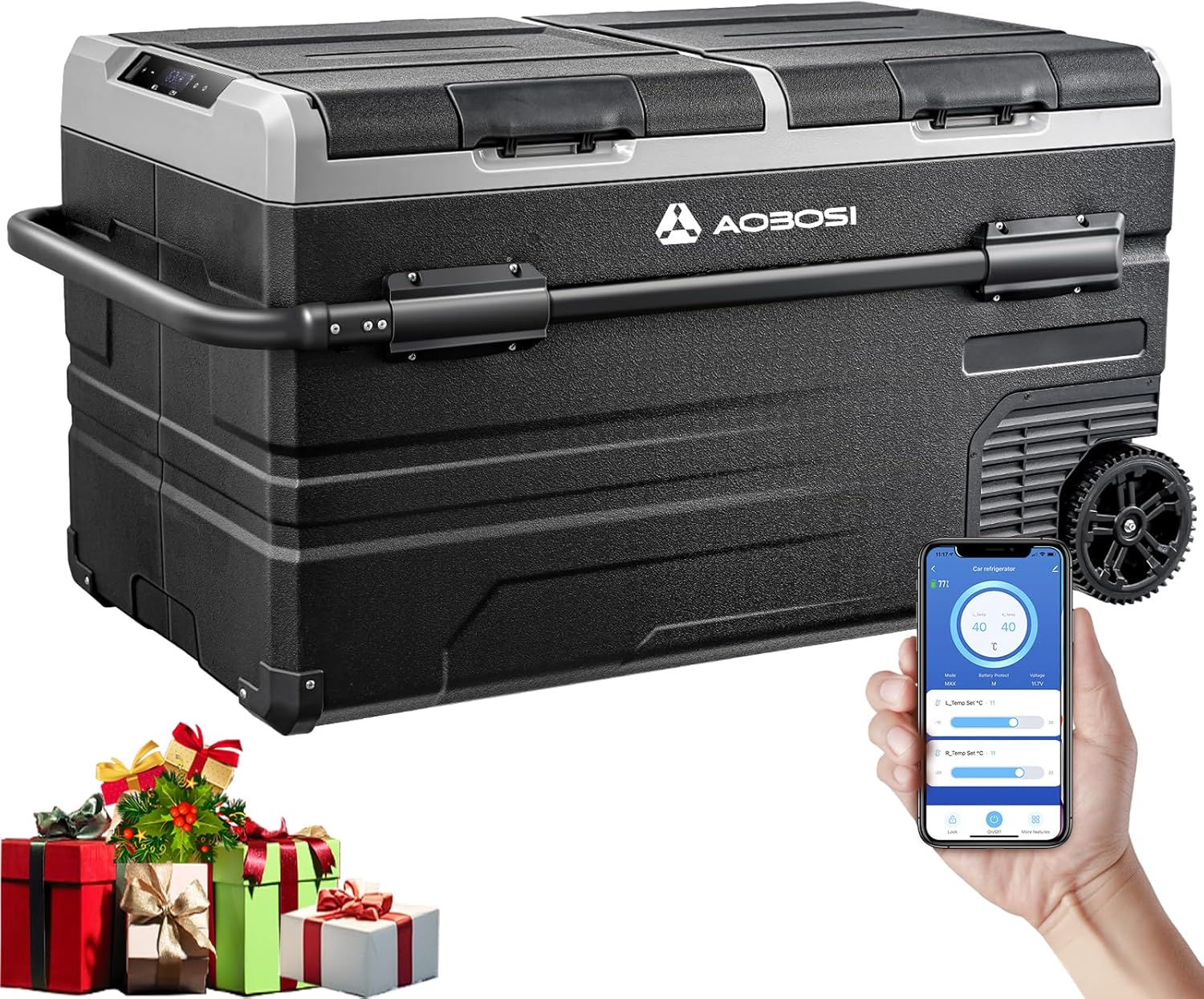 115L Glaciere Electrique Double Zone,Glaciere a Compression WiFi APP,12 V/24 V et 100-240 V Frigo Camping, -20 ℃ à 20 ℃, pour Voiture, Camion, Bateau, Camping, Car, Caravanes, Voyageant,Maison