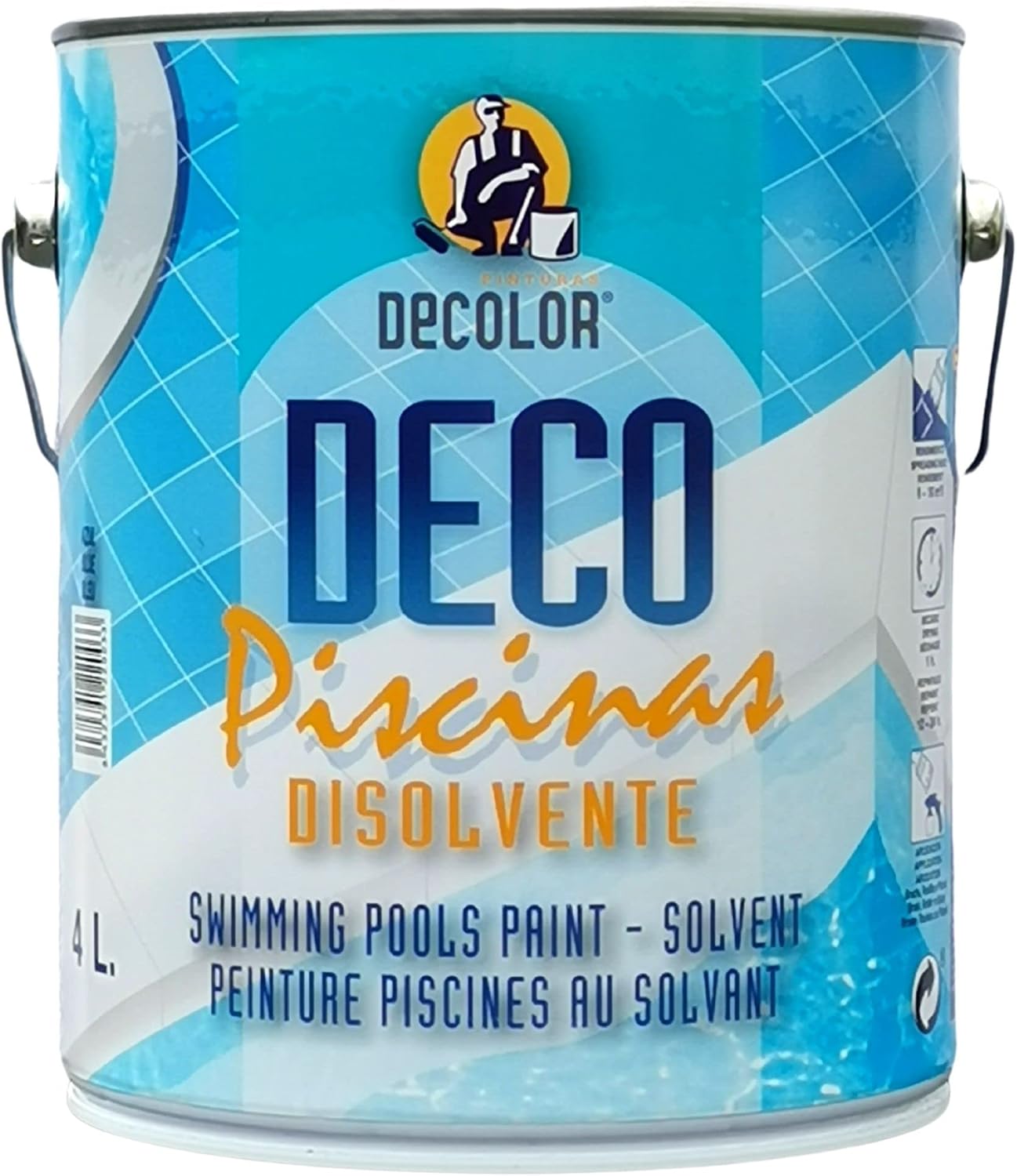 PINTURAS DECOLOR Peinture piscine béton 3 en 1 - Hydrofuge, Haute résistance au chlore, alcalis - Blanc - 5,5KG (15-20m² en 2 couches) 4 l (Lot de 1) Blanc