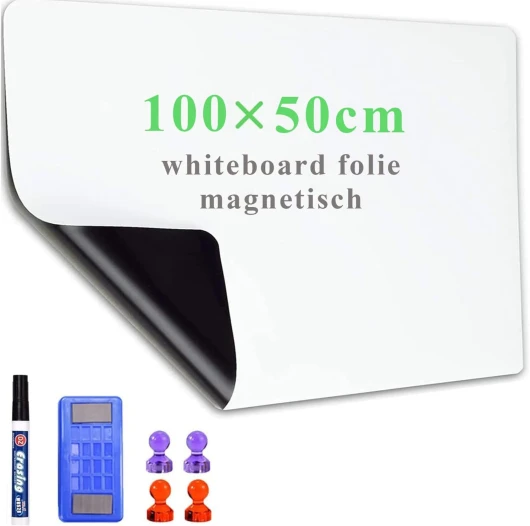 Papier Tableau Blanc Magnétique, 50×100cm Adhesif Tableau Blanc Effacable Autocollant, Avec Marqueur et Effaceur Magnétique, Tableau Aimanté Mural Film pour surfaces lisses, Pour l'école ‎Blanc 50*100CM