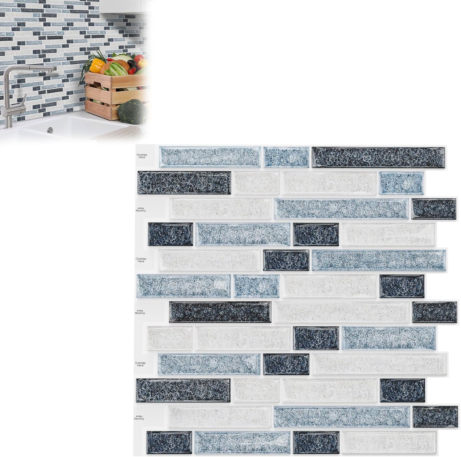 YRHome Lot de 10 feuilles d'autocollants 3D pour carrelage de cuisine - 3D - Marbre bleu océan - 30 x 30 cm - Étanche - Pour carrelage de salle de bain