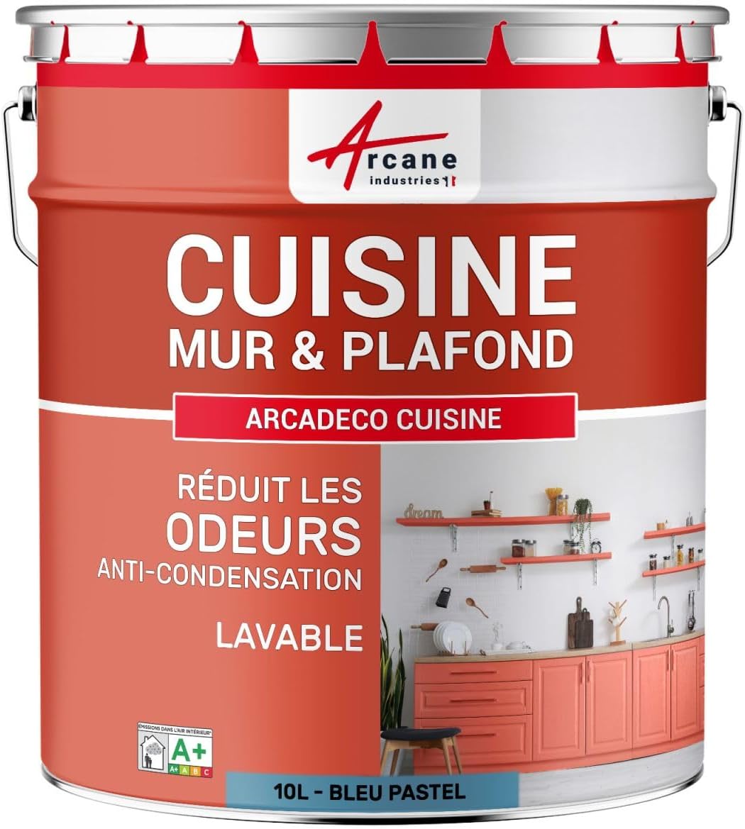 Peinture cuisine, lessivable, absorbe les odeurs - 10 L Bleu Pastel - RAL 5024 - ARCANE INDUSTRIES