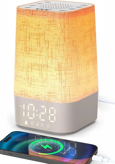 Réveil Lumineux Simulateur d'Aube,Machine à Bruit Blanc avec Veilleuse 2 Couleurs,Lampe de Réveil avec 30 Sons Apaisants,Minuteur,Reveil Matin Lampe de Chevet à Intensité Variable pour Enfants Adultes Gris