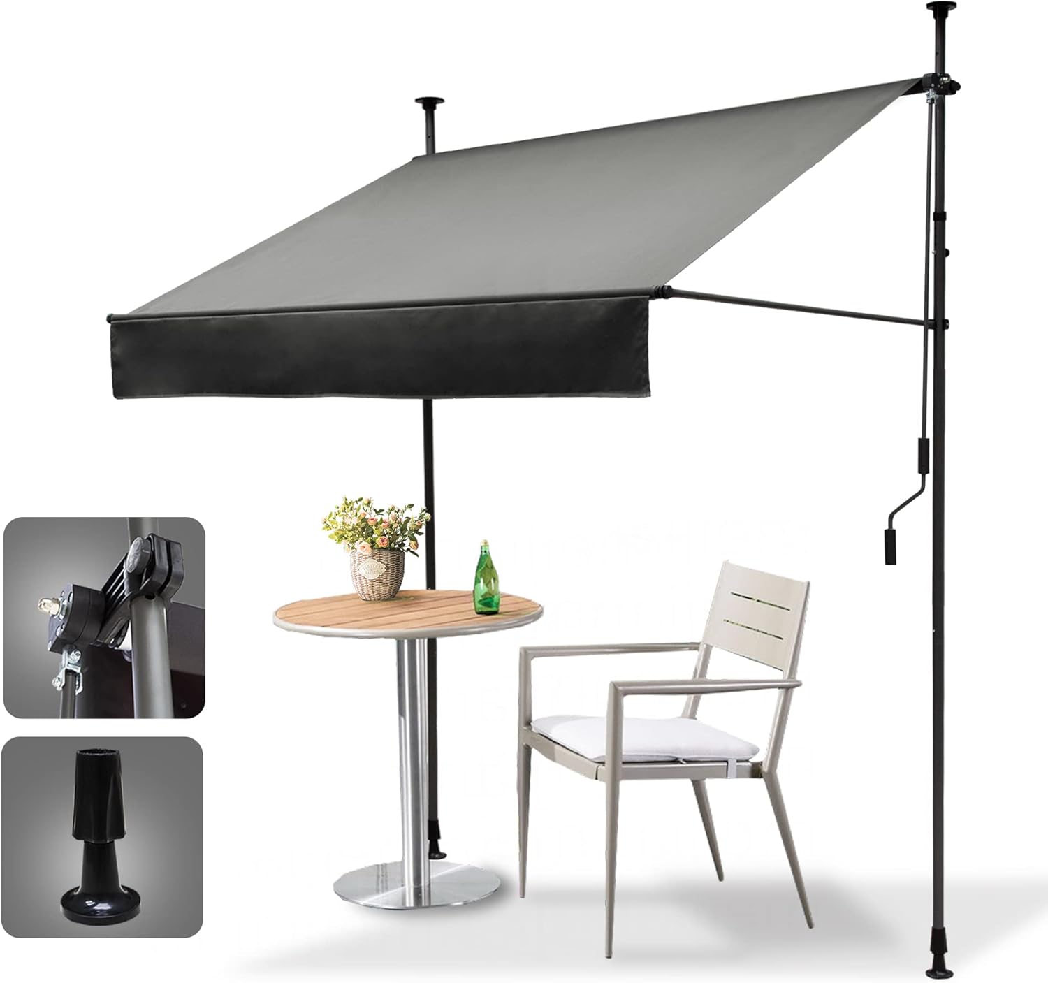 Store Balcon, Résistant aux UV, Auvent Manuel Rétractable, Gris Claire, 150x125cm, Store Banne Hauteur et Inclinaison Réglable,Store pour Jardin, Patio 150x125cm Gris Claire