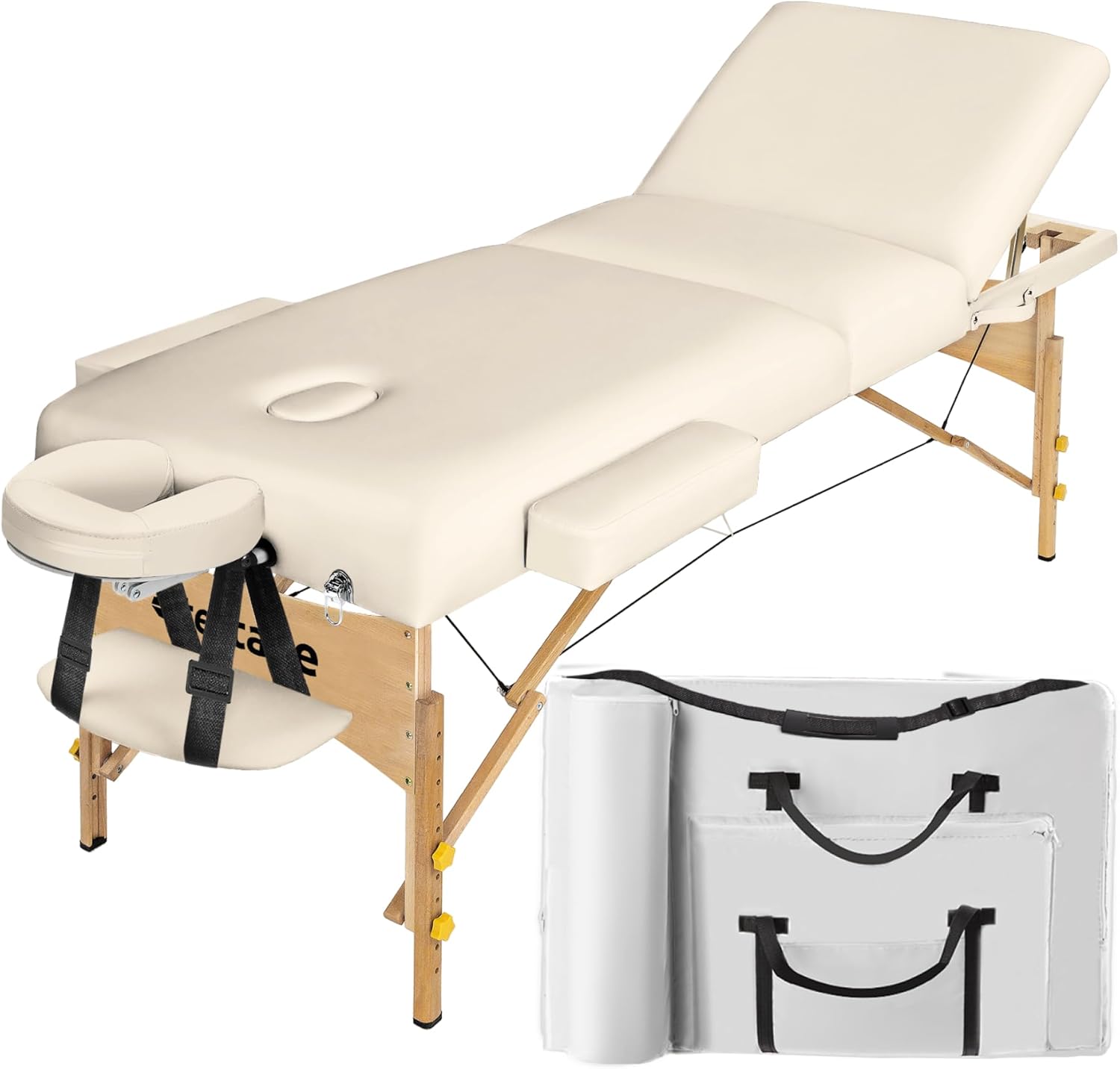 ® Table de Massage Pliante Professionnelle 3 Zones Épaisseur de 13 cm Massage et Relaxation Bois Table Esthetique Professionnel Lit de Massage Portable Housse de Transport - Beige Table de massage Beige
