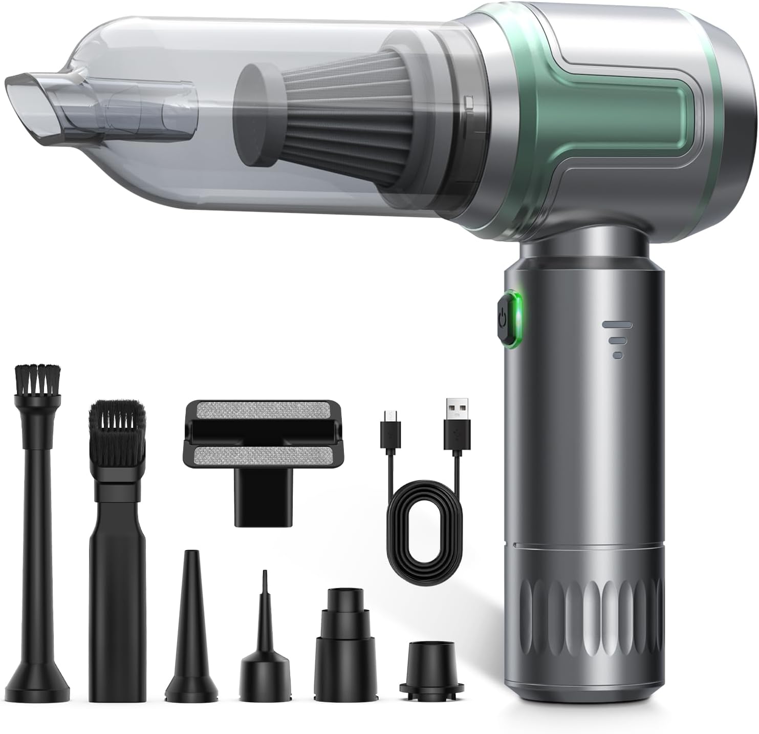 Tidy Cats Aspirateur à Main, 16000PA Mini Portable Aspirateur Voiture Puissant sans Fil, 3 Vitesses 6000mAh Batterie Aspirateur de Voiture sans Fil pour Poils d'animaux, Voiture, Maison, Vert C1