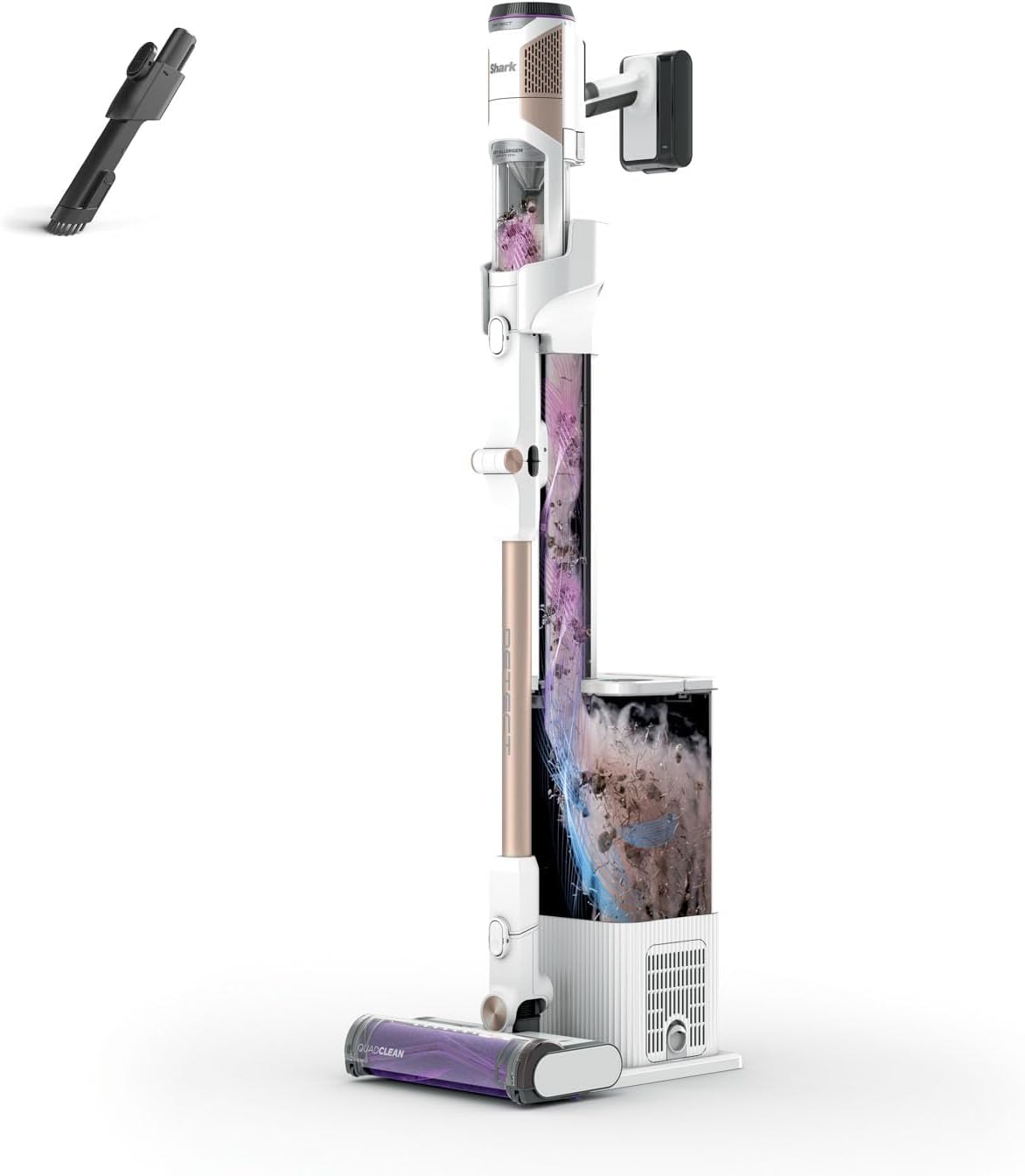 Detect Clean & Empty Aspirateur balai sans fil , aspiration puissante, détection des saletés, base autovidante de 2 L, autonomie de 60 min, anti-emmêlement, brosse, suceur plat, blanc IW3612EU Detect Clean & Auto Empty