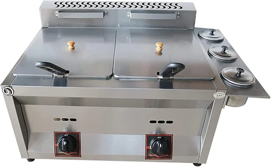 ZYLDDS Friteuse Commerciale, friteuse à gaz Grande capacité 20L/30L, friteuse GPL en Acier Inoxydable pour la Maison et Le Commerce, Puissance de feu réglable, Nettoyage Facile,10L+10L+2XFriedBasket