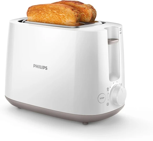 Philips Daily Collection Grille-Pain - 2 Fentes Larges, 8 Niveaux de Dorage, Réchauffe-Viennoiseries Intégré, Décongélation et Arrêt Auto (HD2581/00) Blanc