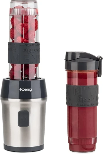 H.Koenig Mini Blender Smoothie Transportable Compact 570mL SMOO9 Sans BPA Puissant 300W, Mixeur à Smoothie 2 Bouteilles Portables, 4 Lames en Inox, 2 gourdes avec couvercles de voyage incluses Noir