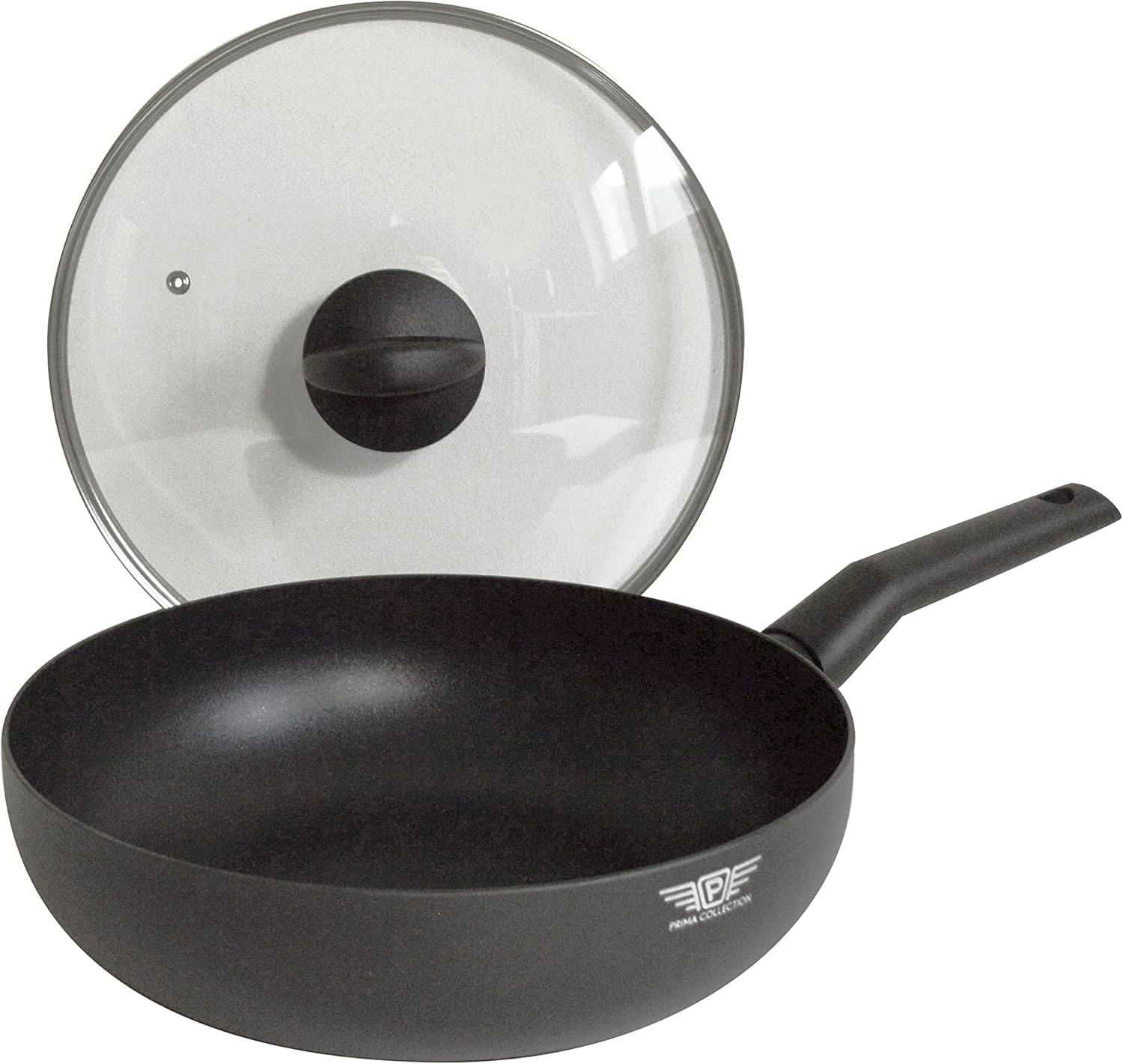 Prima Collection Black Wok Saltapasta Anti-adhésif Couvercle Verre Trempé Induction Diamètre 28 cm 4