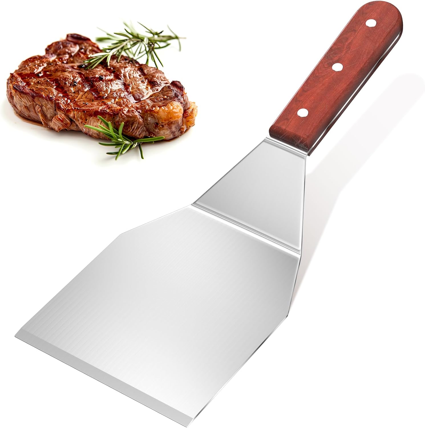 WinGluge Spatule Cuisine, Pizza Enduit Ustensiles de Cuisine Inox, Spatule en Bois Extra Large Barbecue Spatules pour Grillades, Patisserie, Manche Ergonomique, Passe au Lave-Vaisselle