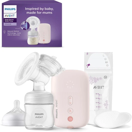 Avent - Tire-lait électrique simple, Qualité hospitalière, Rythme similaire à celui de votre bébé, Biberon de 125 ml et coussinets d'allaitement inclus, modèle SCF395/31
