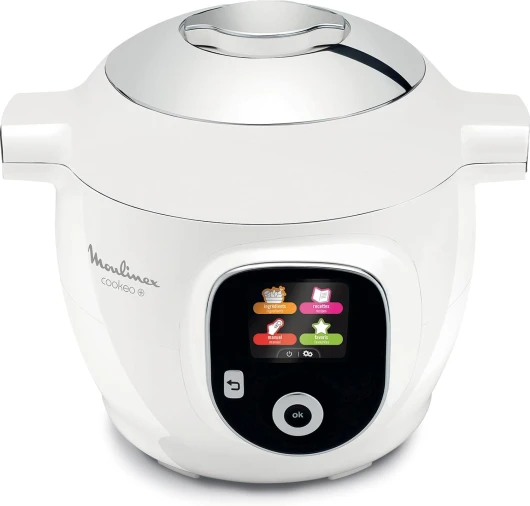, Cookeo Multicuiseur intelligent 6L, 80 recettes intégrées, Cuisson sans surveillance, Ecran intuitif, Guide de cuisson, Application MyMoulinex, 1600W, Blanc, 15 ans réparabilité CE854110 80 recettes 6 L