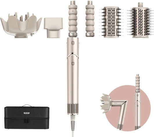 Shark FlexStyle Air Styler & Sèche-cheveux, Boucleurs Auto-Wrap, Brosse Ovale,Concentrateur Pas de Dommage Thermique,Style Polyvalent pour Tous Types de Cheveux,Accessoires Supplémentaires Disponibles 5 in 1 Champagne