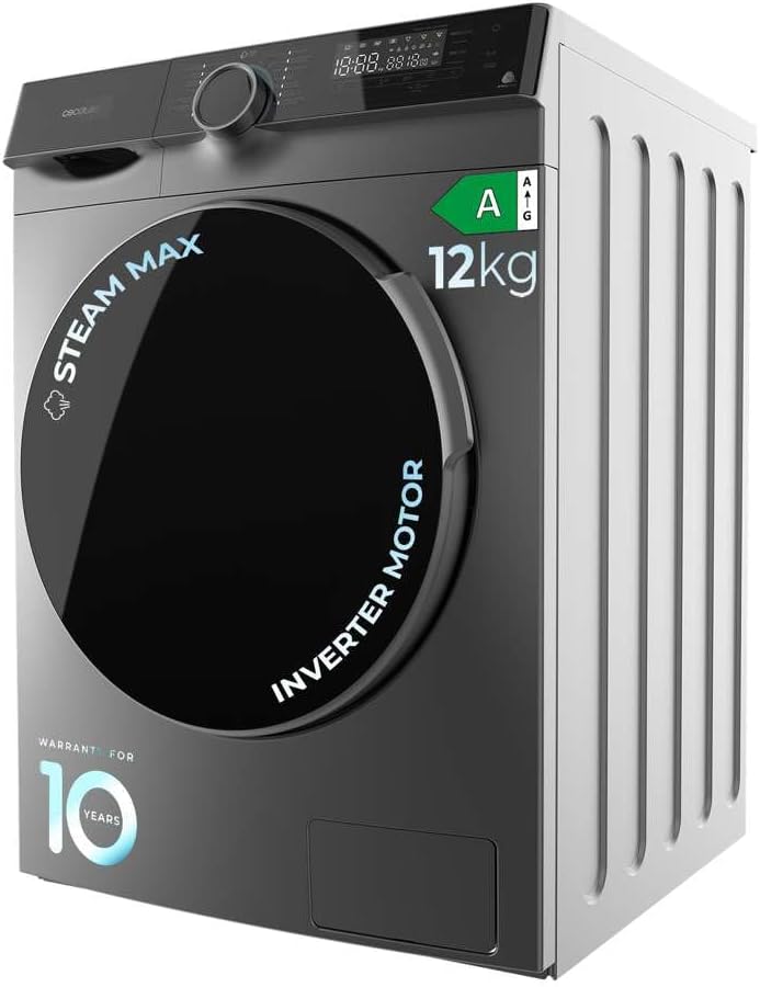 Lave Linge Bolero DressCode 121000 Steel A Essential; capacité 12 kg, 1400 rpm maximum réglable, 2000 W, WoolMark Certified, Inverter Plus Motor, 14 Programmes, Spa Care, Delay Start