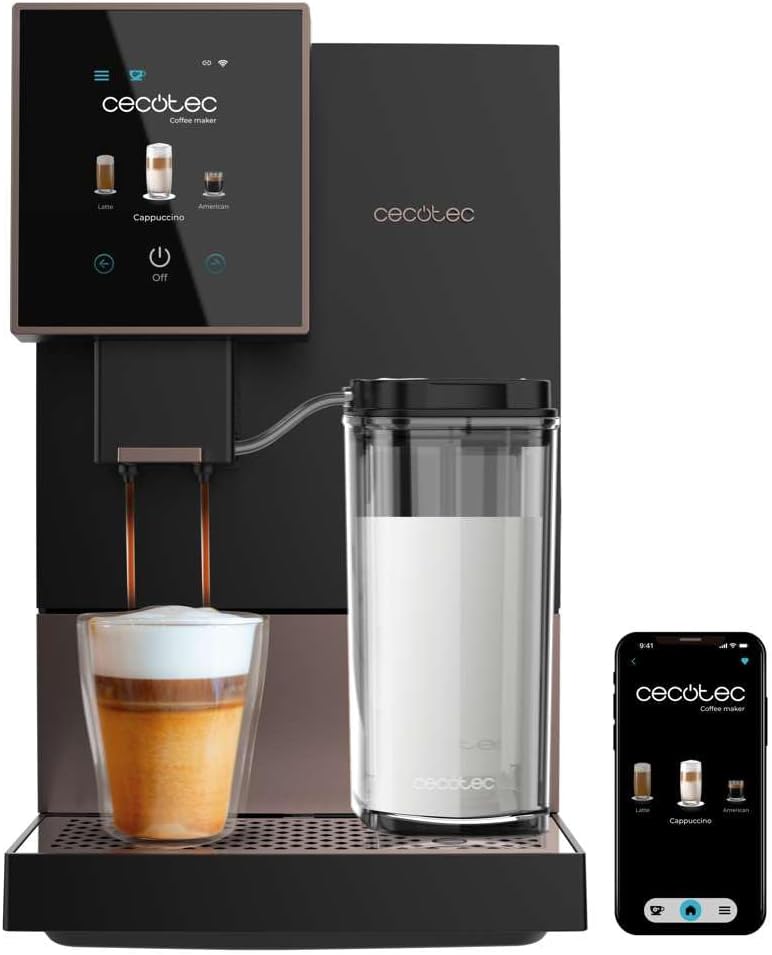 Machine a Café Espresso Superautomatique Cremmaet Compactccino Connected Black Rose - 19 Bars, Écran TFT, Wifi, Moulin Integré, Réservoir d'eau 1,1 L et de lait 400 ml, Nettoyage Automatique