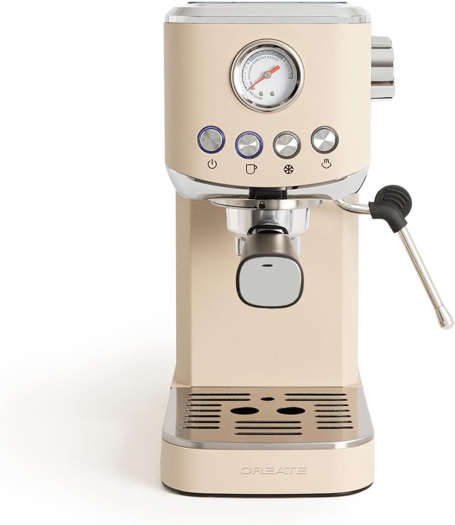 CREATE / THERA CLASSIC COMPACT/Machine à expresso sable / 20 bars, semi-automatique, fonction café froid, double sortie, réservoir de 1,2L, café moulu et dosettes ESE 55 mm, buse vapeur, 1350W