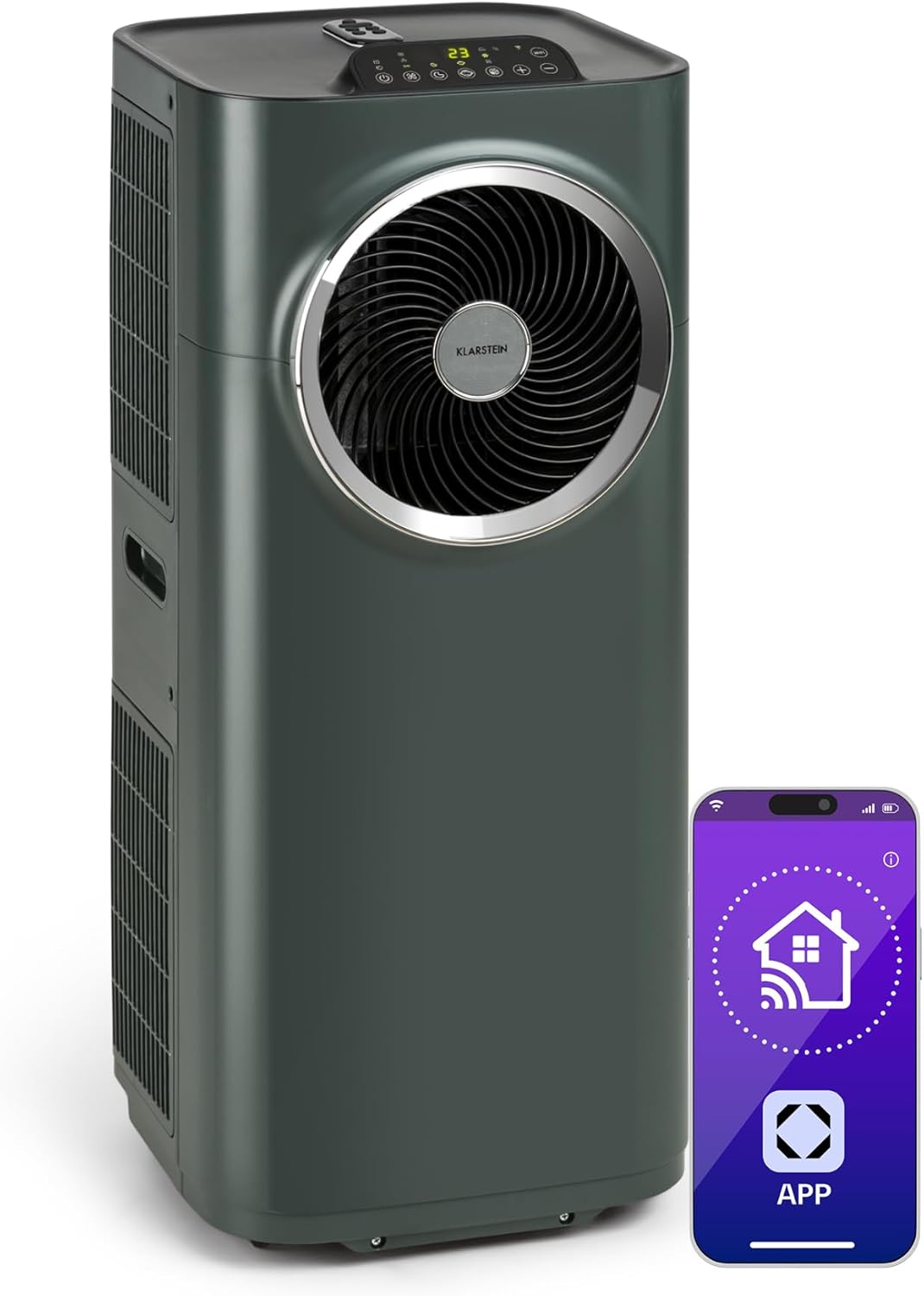 Climatiseur Mobile Silencieux, Smart Climatisation Portable 5 en 1, Mini Clim, Purificateur et Elimination Odeurs, Déshumidificateur d'Air, Mode Nuit, Faible Conso, 12K BTU, Climatiseurs 12.000 BTU / 3,4 kW - Chambres jusqu'à 59 m² Anthracite